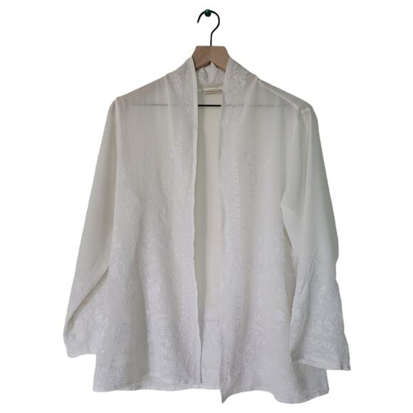 Soft Surroundings Embroidered Open Front Semi Sheer Cardigan Size Large White - Picture 4 of 7